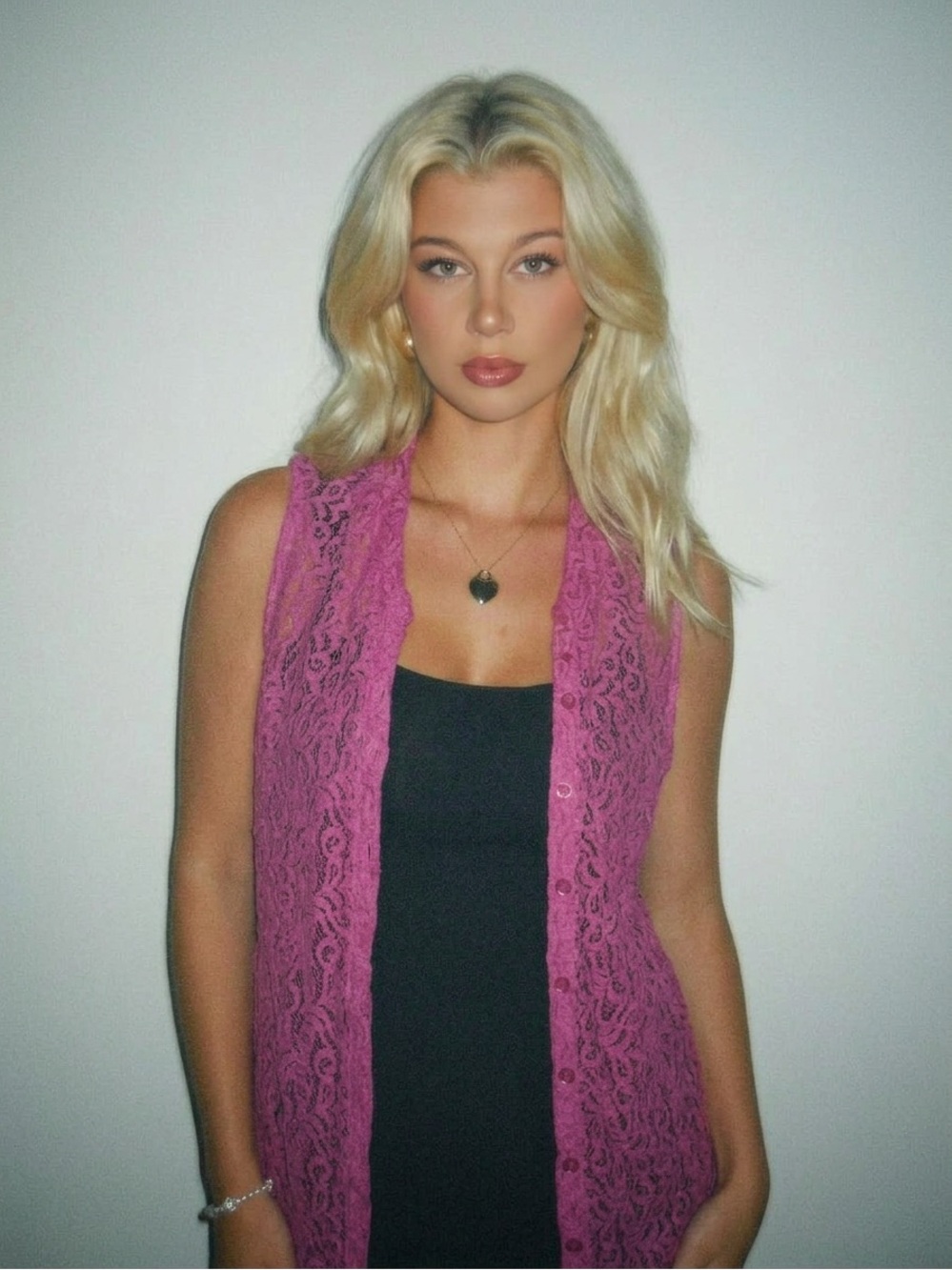 Northern Reflections Magenta Lace Sleeveless Cardigan Vest